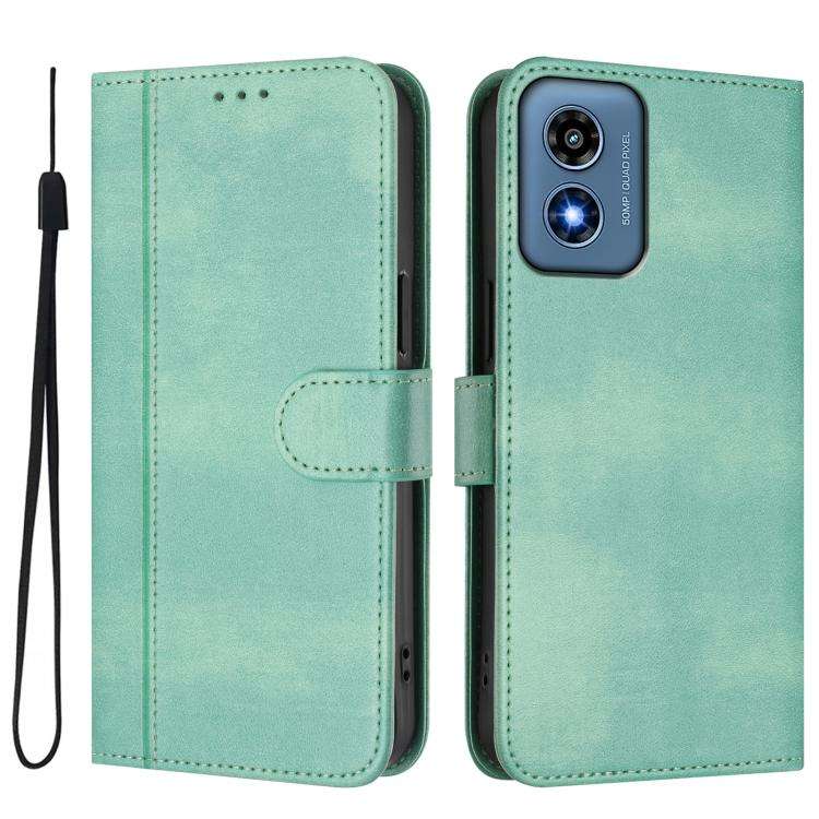 For Motorola Moto G Play 4G 2024 Global Line Splicing Buckle Retro Leather Phone Case(Mint)