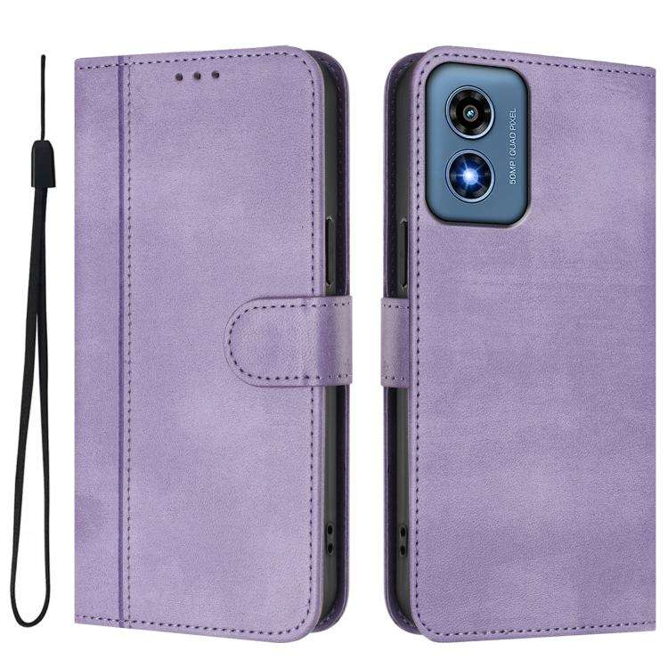 For Motorola Moto G Play 4G 2024 Global Line Splicing Buckle Retro Leather Phone Case(Purple)