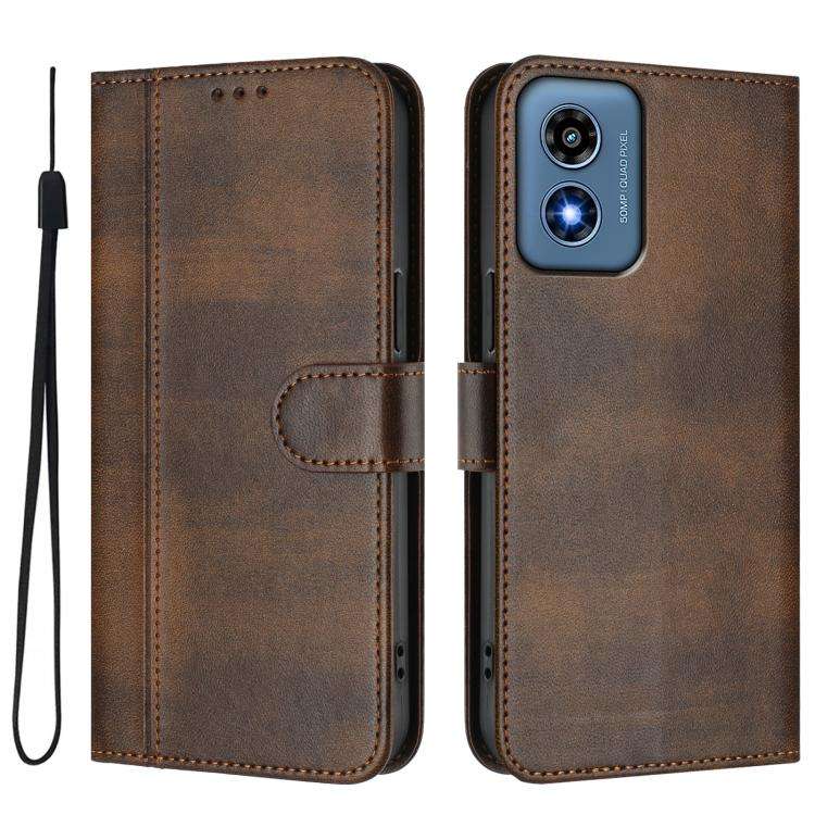 For Motorola Moto G Play 4G 2024 Global Line Splicing Buckle Retro Leather Phone Case(Brown)