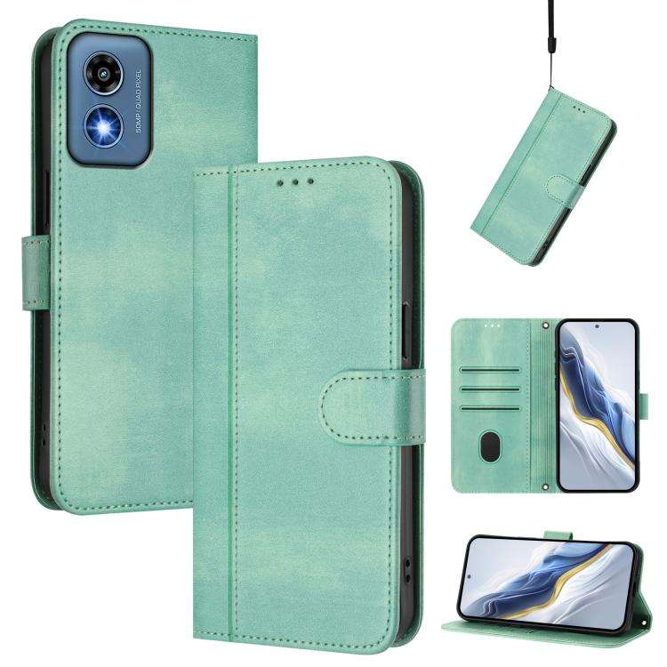 For Motorola Moto G Play 5G 2024 Global Line Splicing Buckle Retro Leather Phone Case(Mint)