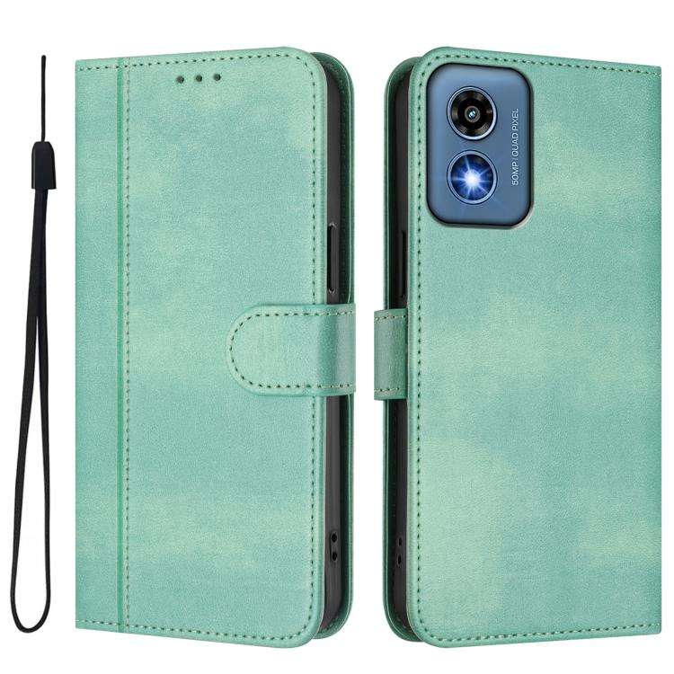 For Motorola Moto G Play 5G 2024 Global Line Splicing Buckle Retro Leather Phone Case(Mint)
