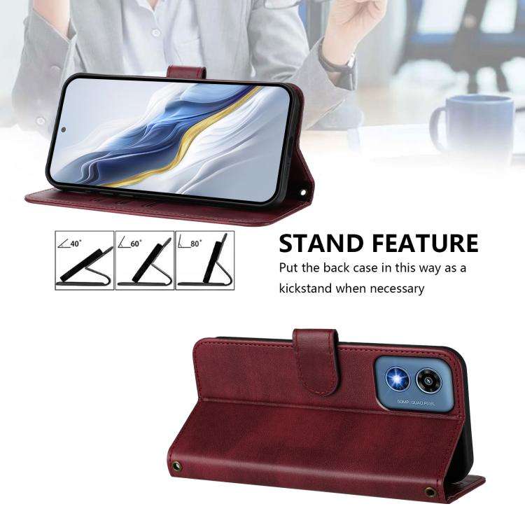 For Motorola Moto G Play 5G 2024 Global Line Splicing Buckle Retro Leather Phone Case(Wine Red)
