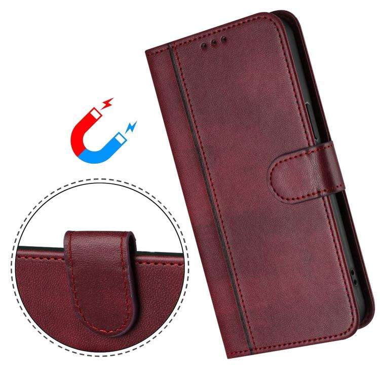 For Motorola Moto G Play 5G 2024 Global Line Splicing Buckle Retro Leather Phone Case(Wine Red)