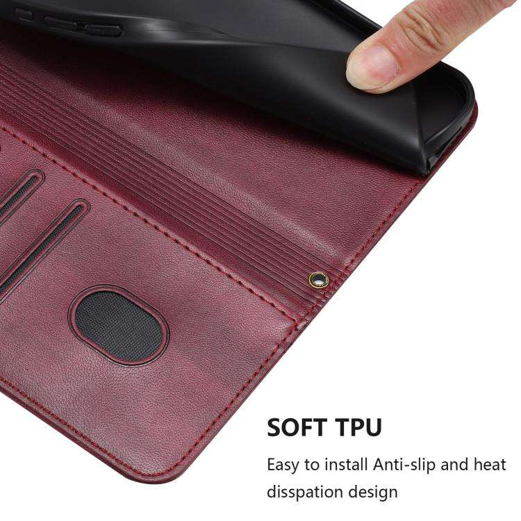 For Motorola Moto G Play 5G 2024 Global Line Splicing Buckle Retro Leather Phone Case(Wine Red)
