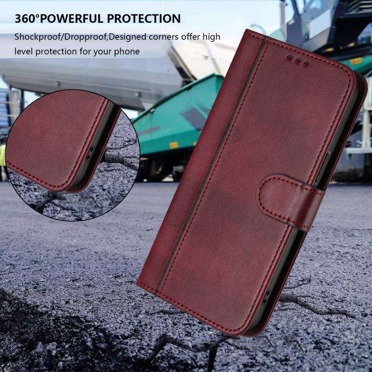 For Motorola Moto G Play 5G 2024 Global Line Splicing Buckle Retro Leather Phone Case(Wine Red)