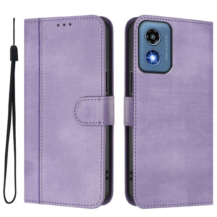 For Motorola Moto G Play 5G 2024 Global Line Splicing Buckle Retro Leather Phone Case(Purple)