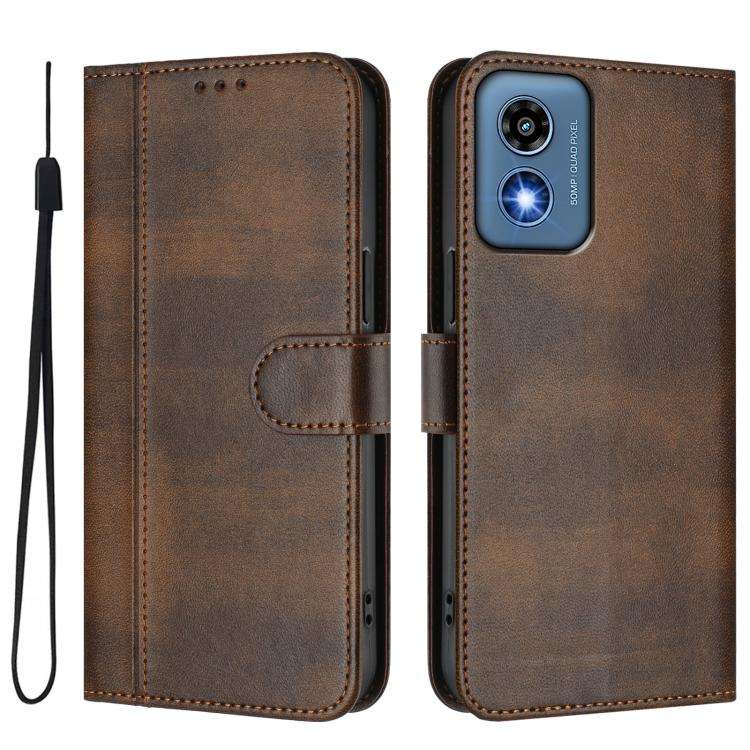 For Motorola Moto G Play 5G 2024 Global Line Splicing Buckle Retro Leather Phone Case(Brown)
