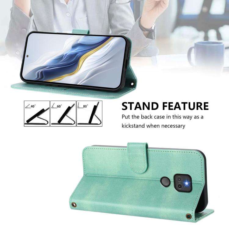 For Motorola Moto G Play 2021 Line Splicing Buckle Retro Leather Phone Case(Mint)