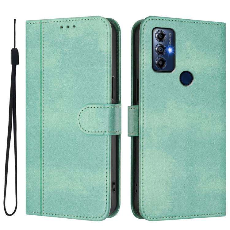 For Motorola Moto G Play 2022 Line Splicing Buckle Retro Leather Phone Case(Mint)