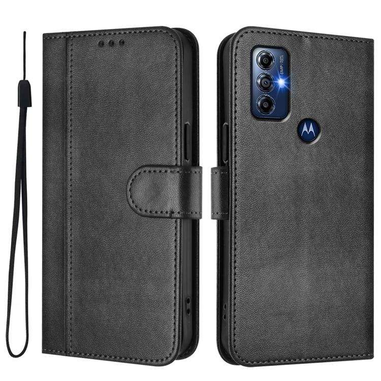 For Motorola Moto G Play 2023 / G Pure 2021 Line Splicing Buckle Retro Leather Phone Case(Black)