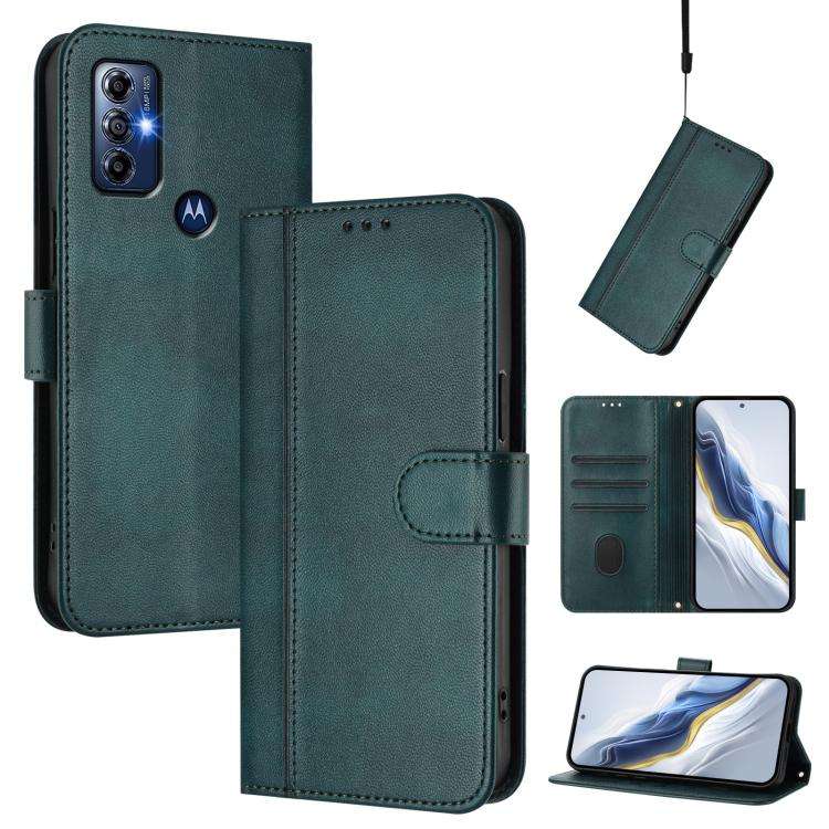For Motorola Moto G Play 2023 / G Pure 2021 Line Splicing Buckle Retro Leather Phone Case(Dark Gr...