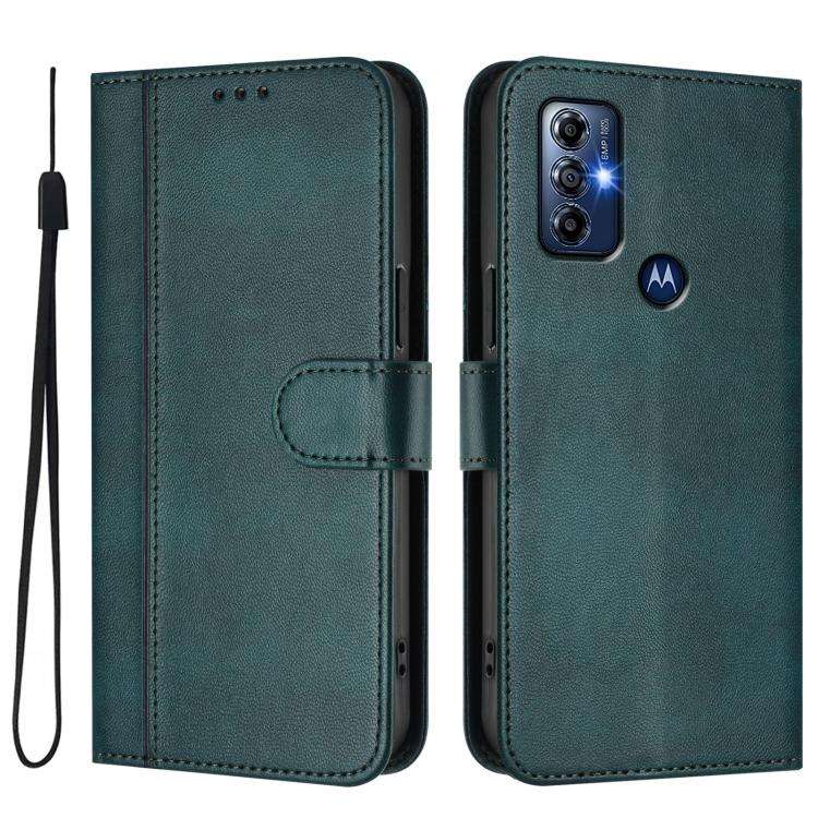 For Motorola Moto G Play 2023 / G Pure 2021 Line Splicing Buckle Retro Leather Phone Case(Dark Gr...