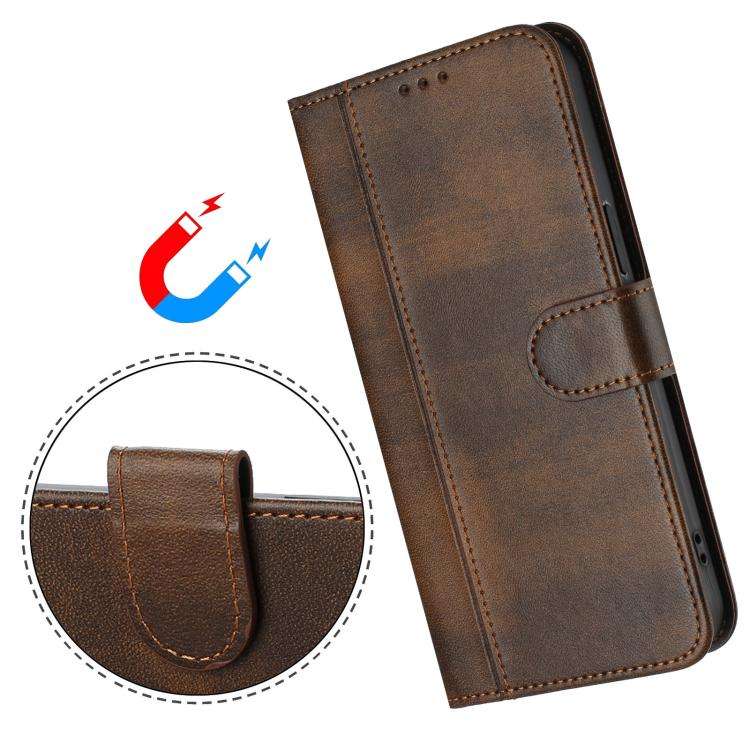 For Motorola Moto G Play 2023 / G Pure 2021 Line Splicing Buckle Retro Leather Phone Case(Brown)