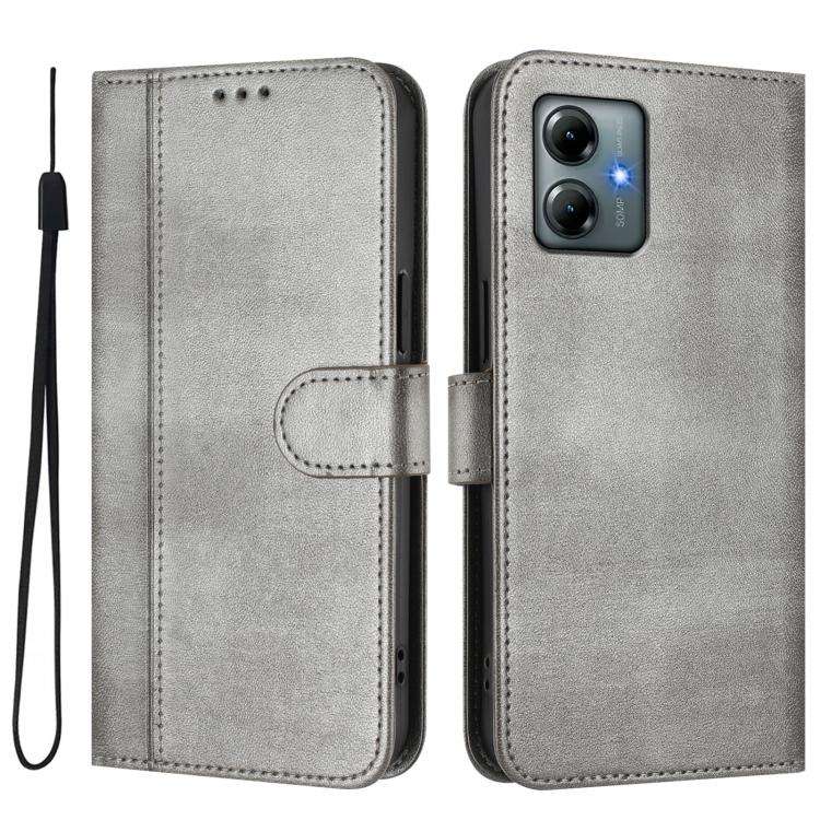 For Motorola Moto G Play 2025 / G Power 2025 Line Splicing Buckle Retro Leather Phone Case(Grey)