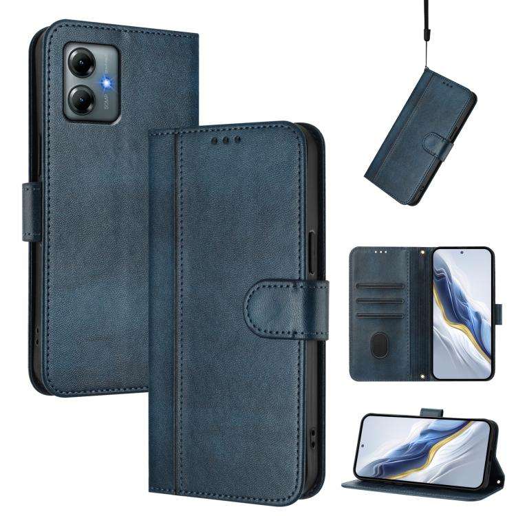 For Motorola Moto G Play 2025 / G Power 2025 Line Splicing Buckle Retro Leather Phone Case(Dark B...