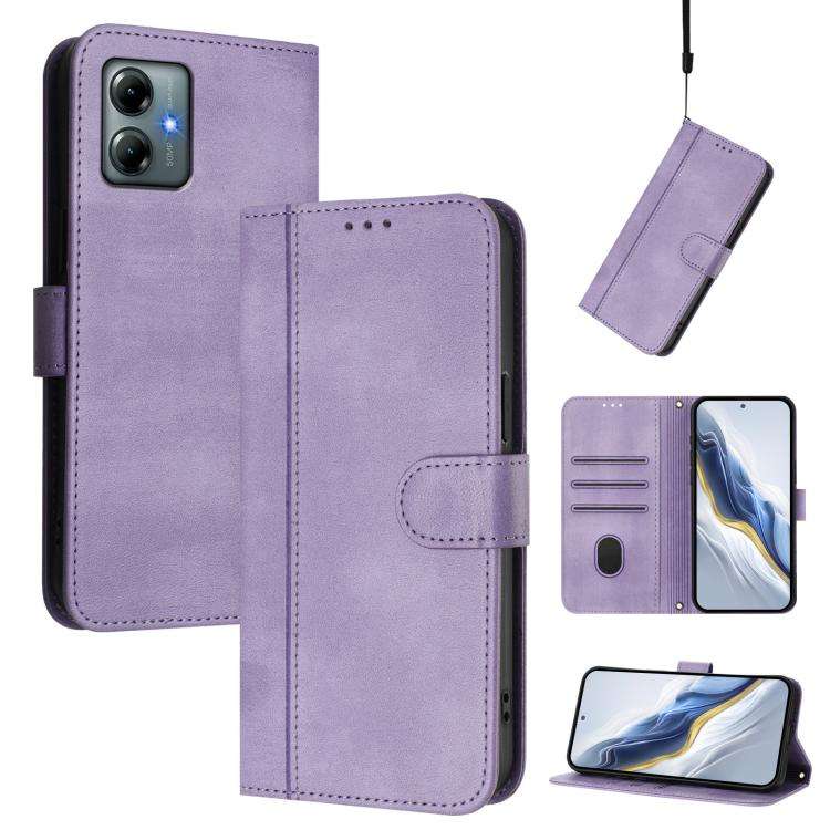 For Motorola Moto G Play 2025 / G Power 2025 Line Splicing Buckle Retro Leather Phone Case(Purple)