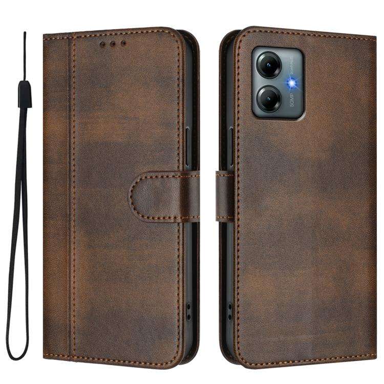 For Motorola Moto G Play 2025 / G Power 2025 Line Splicing Buckle Retro Leather Phone Case(Brown)
