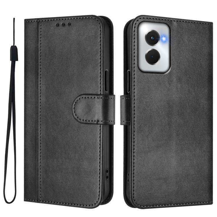 For Motorola Moto G Power 5G 2024 Line Splicing Buckle Retro Leather Phone Case(Black)