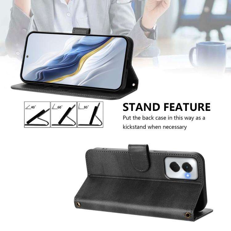 For Motorola Moto G Power 5G 2024 Line Splicing Buckle Retro Leather Phone Case(Black)