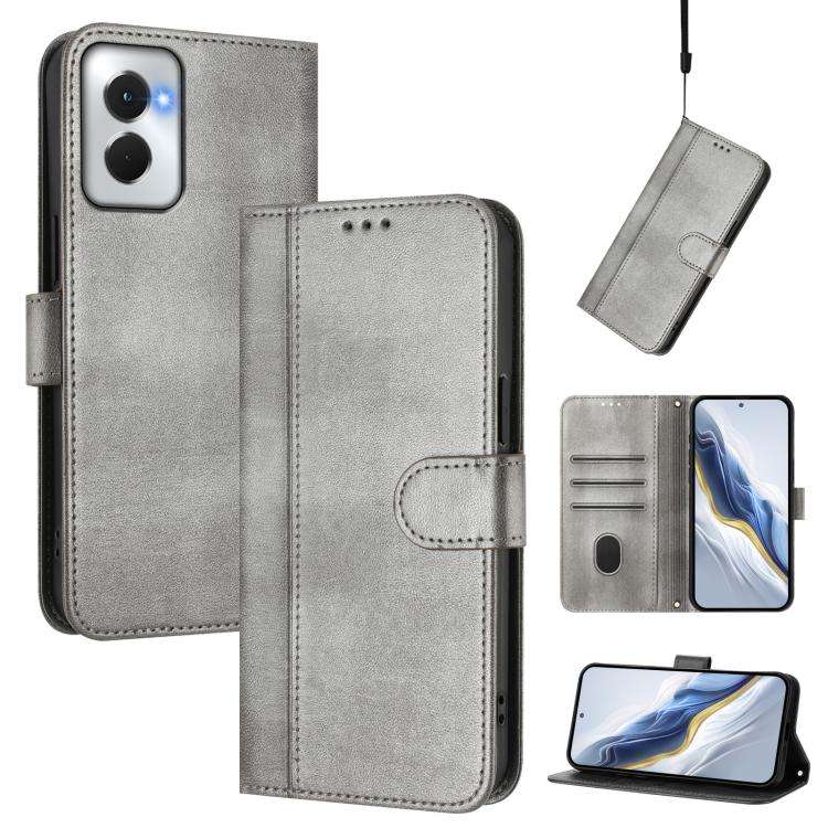 For Motorola Moto G Power 5G 2024 Line Splicing Buckle Retro Leather Phone Case(Grey)