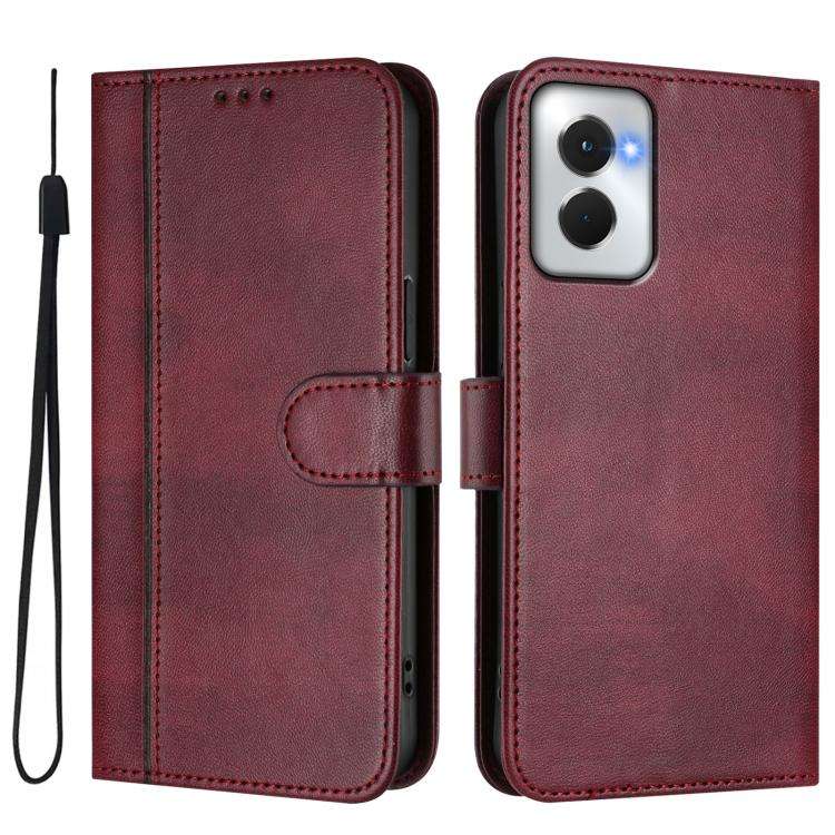 For Motorola Moto G Power 5G 2024 Line Splicing Buckle Retro Leather Phone Case(Wine Red)