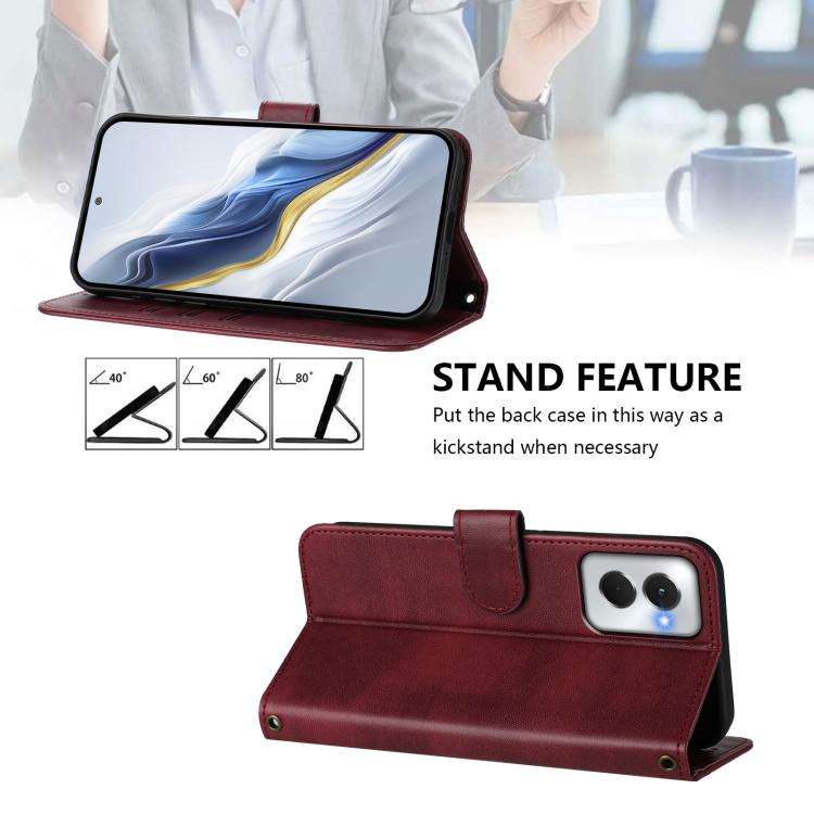 For Motorola Moto G Power 5G 2024 Line Splicing Buckle Retro Leather Phone Case(Wine Red)