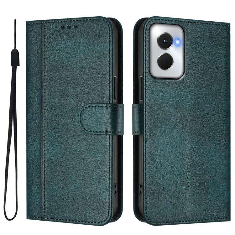 For Motorola Moto G Power 5G 2024 Line Splicing Buckle Retro Leather Phone Case(Dark Green)