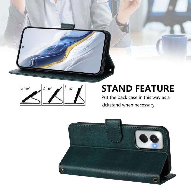 For Motorola Moto G Power 5G 2024 Line Splicing Buckle Retro Leather Phone Case(Dark Green)
