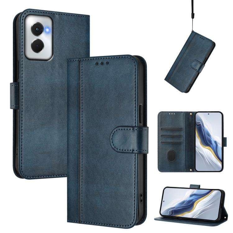 For Motorola Moto G Power 5G 2024 Line Splicing Buckle Retro Leather Phone Case(Dark Blue)