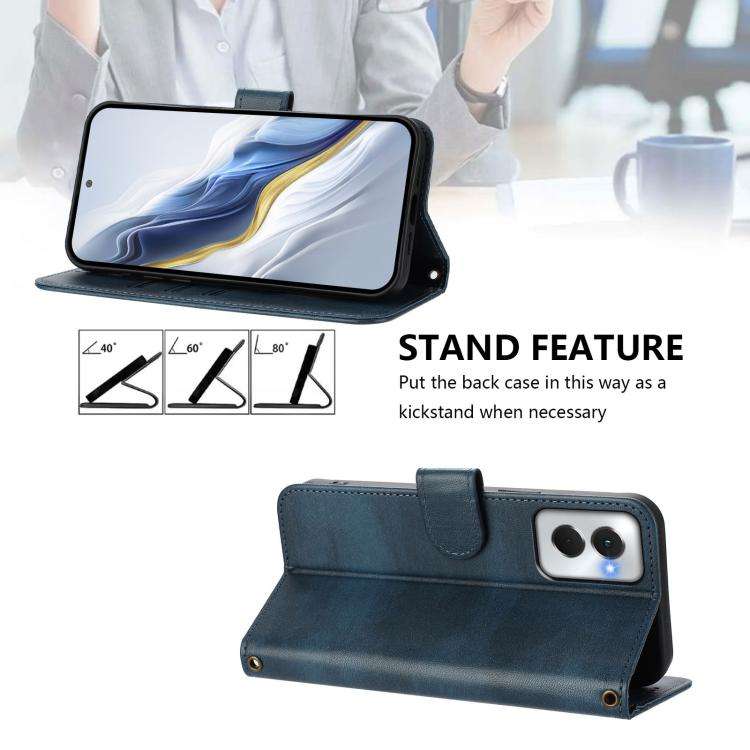 For Motorola Moto G Power 5G 2024 Line Splicing Buckle Retro Leather Phone Case(Dark Blue)