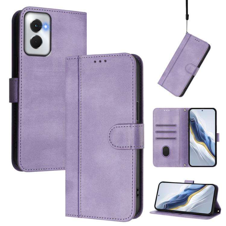 For Motorola Moto G Power 5G 2024 Line Splicing Buckle Retro Leather Phone Case(Purple)