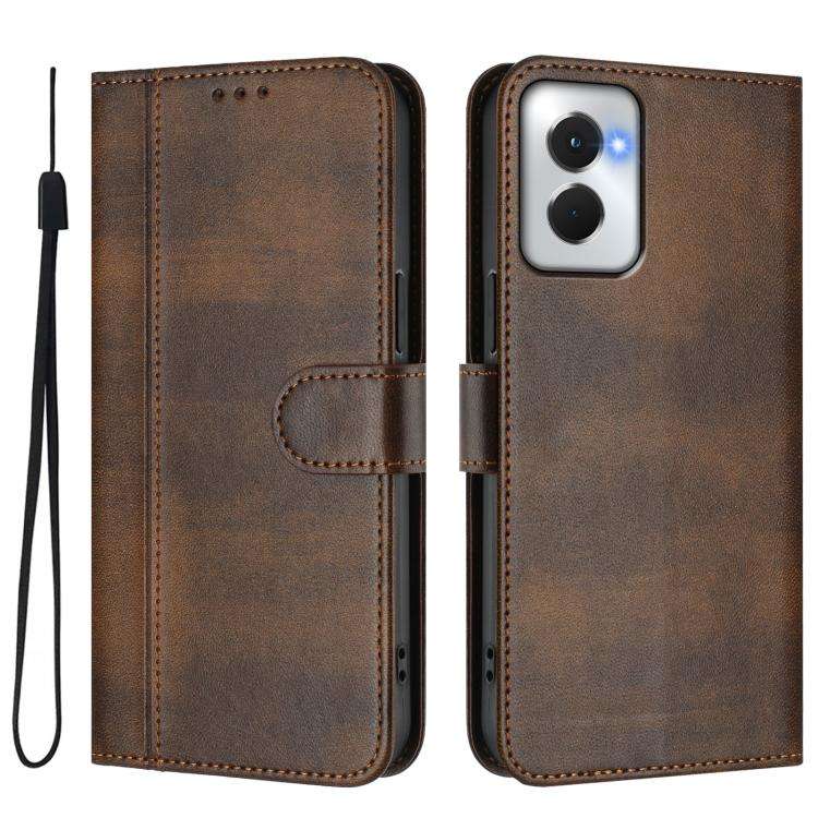 For Motorola Moto G Power 5G 2024 Line Splicing Buckle Retro Leather Phone Case(Brown)