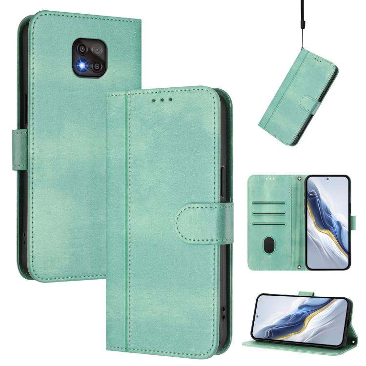 For Motorola Moto G Power 2021 Line Splicing Buckle Retro Leather Phone Case(Mint)