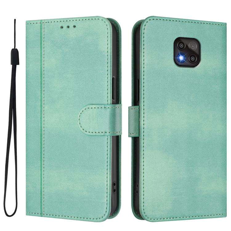 For Motorola Moto G Power 2021 Line Splicing Buckle Retro Leather Phone Case(Mint)