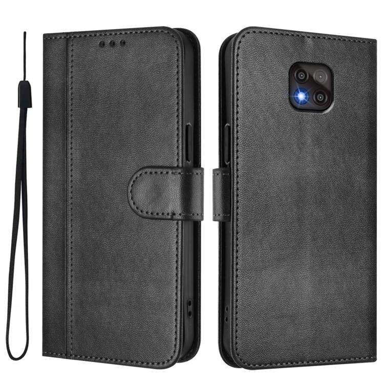 For Motorola Moto G Power 2021 Line Splicing Buckle Retro Leather Phone Case(Black)