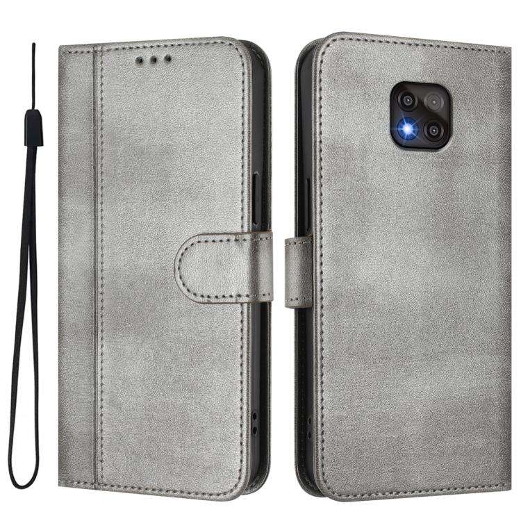 For Motorola Moto G Power 2021 Line Splicing Buckle Retro Leather Phone Case(Grey)