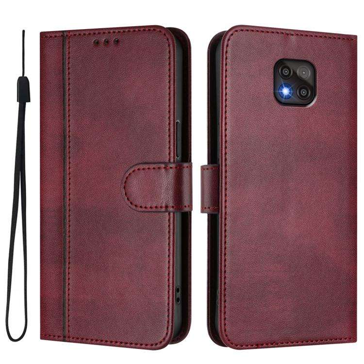 For Motorola Moto G Power 2021 Line Splicing Buckle Retro Leather Phone Case(Wine Red)