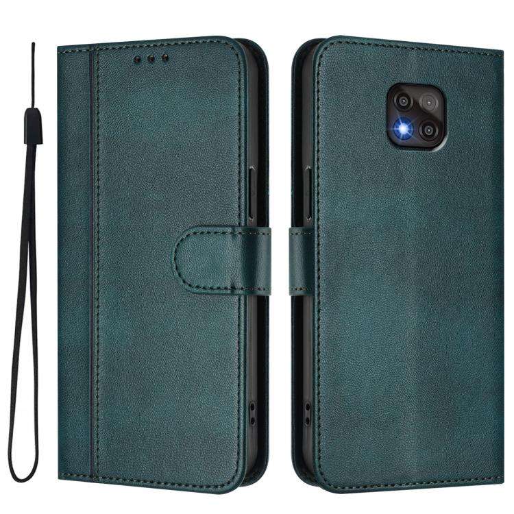 For Motorola Moto G Power 2021 Line Splicing Buckle Retro Leather Phone Case(Dark Green)