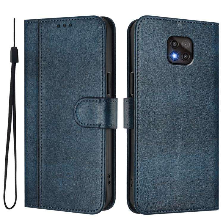 For Motorola Moto G Power 2021 Line Splicing Buckle Retro Leather Phone Case(Dark Blue)