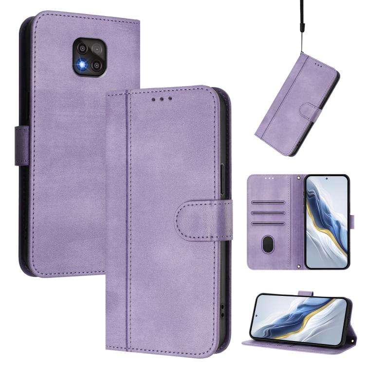 For Motorola Moto G Power 2021 Line Splicing Buckle Retro Leather Phone Case(Purple)