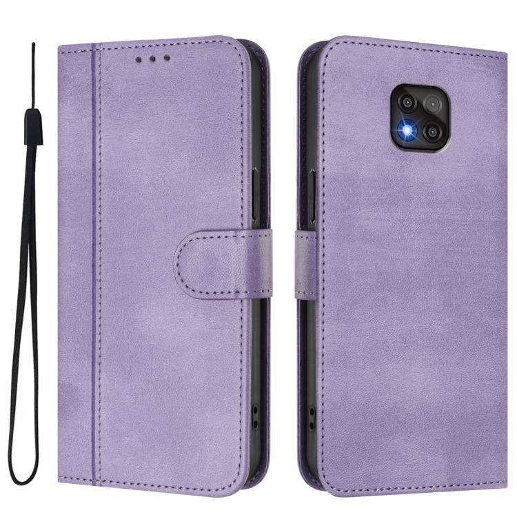 For Motorola Moto G Power 2021 Line Splicing Buckle Retro Leather Phone Case(Purple)