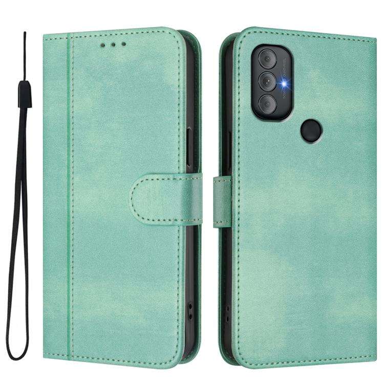 For Motorola Moto G Power 2022 Line Splicing Buckle Retro Leather Phone Case(Mint)