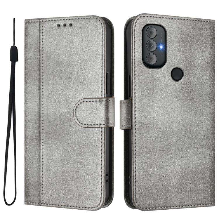 For Motorola Moto G Power 2022 Line Splicing Buckle Retro Leather Phone Case(Grey)