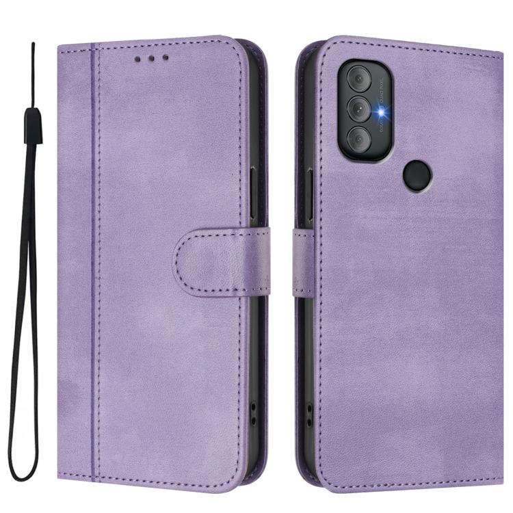 For Motorola Moto G Power 2022 Line Splicing Buckle Retro Leather Phone Case(Purple)