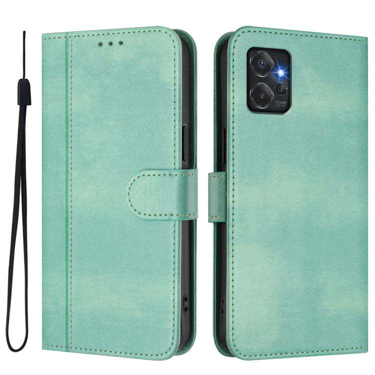For Motorola Moto G Power 2023 5G Line Splicing Buckle Retro Leather Phone Case(Mint)