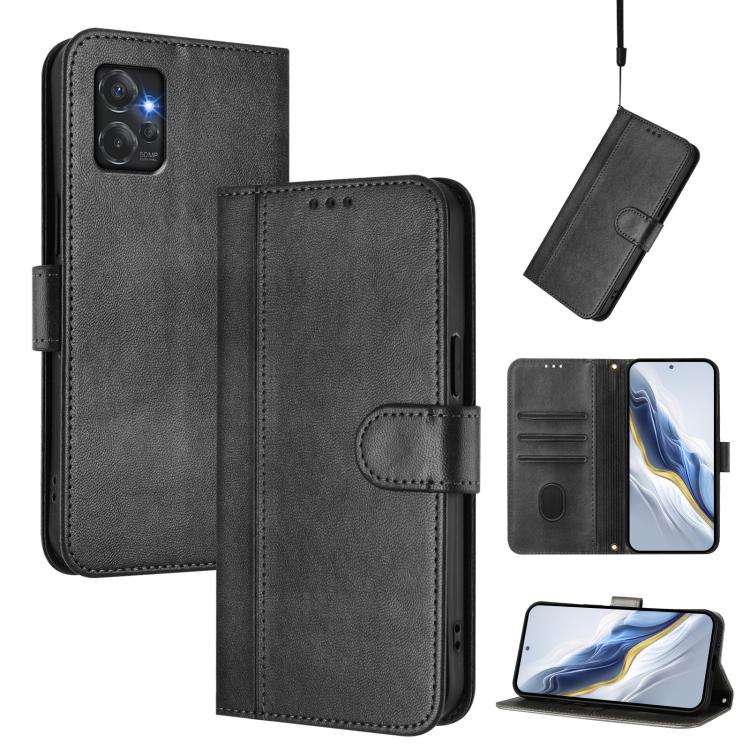For Motorola Moto G Power 2023 5G Line Splicing Buckle Retro Leather Phone Case(Black)