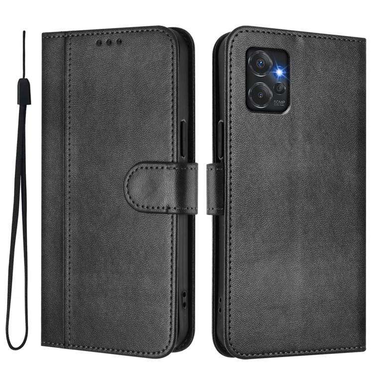 For Motorola Moto G Power 2023 5G Line Splicing Buckle Retro Leather Phone Case(Black)