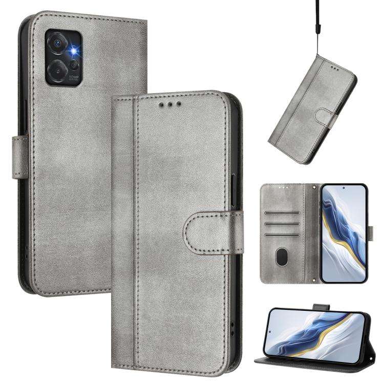For Motorola Moto G Power 2023 5G Line Splicing Buckle Retro Leather Phone Case(Grey)