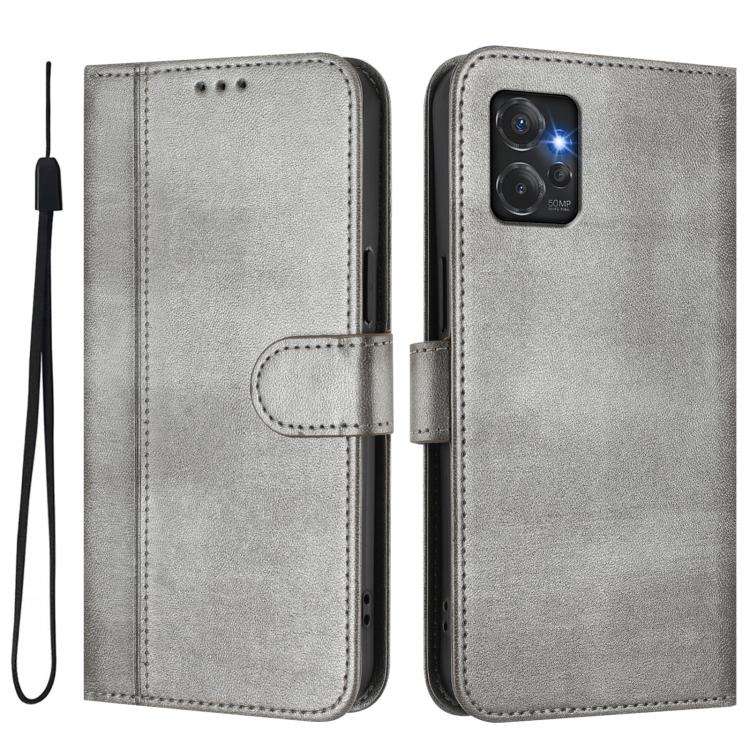 For Motorola Moto G Power 2023 5G Line Splicing Buckle Retro Leather Phone Case(Grey)