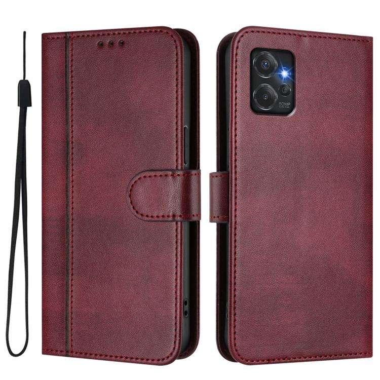 For Motorola Moto G Power 2023 5G Line Splicing Buckle Retro Leather Phone Case(Wine Red)